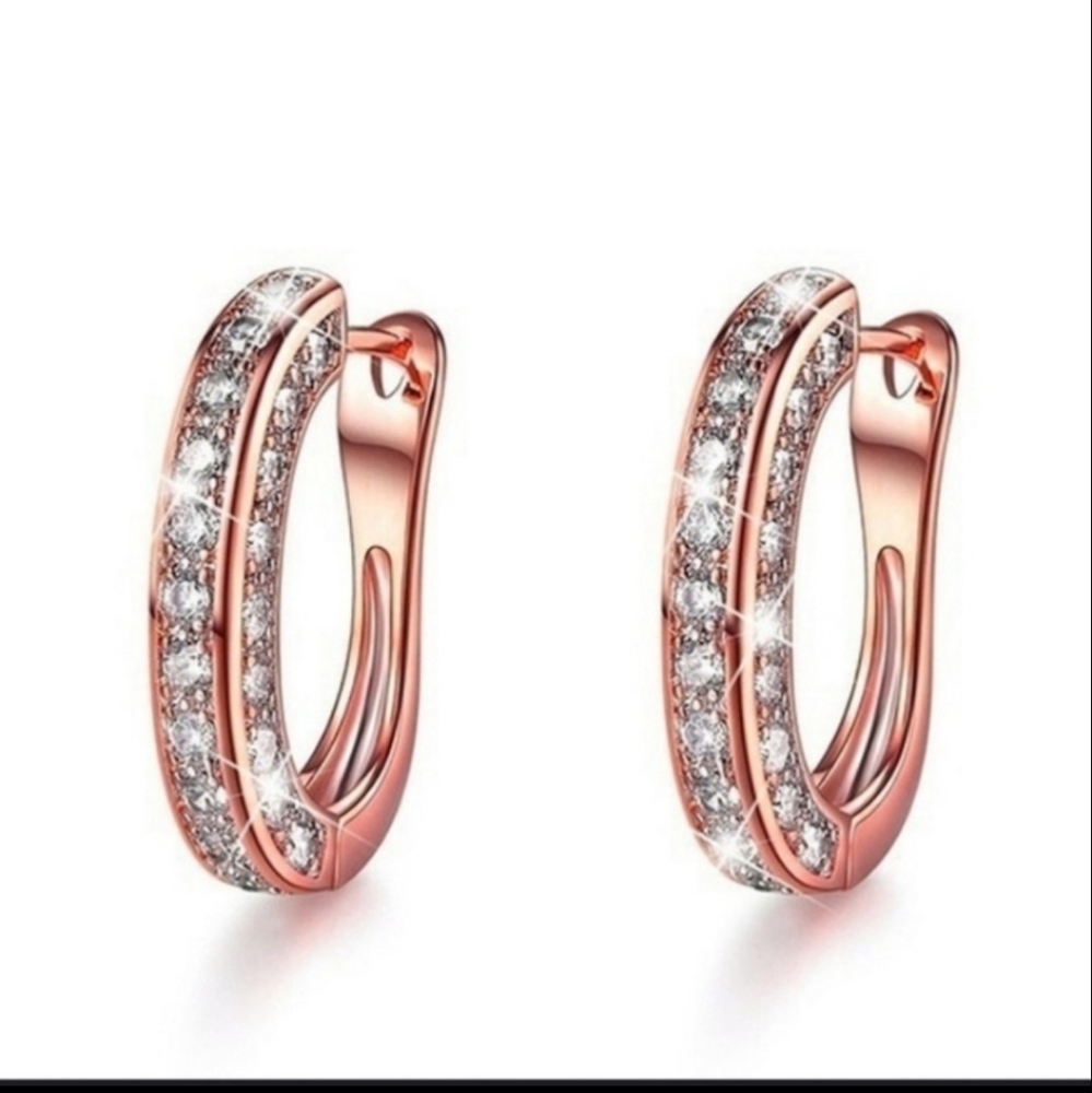 HP NEW Luxury 925 Silver Diamond oval Huggie Earrings - Picture 6 of 6